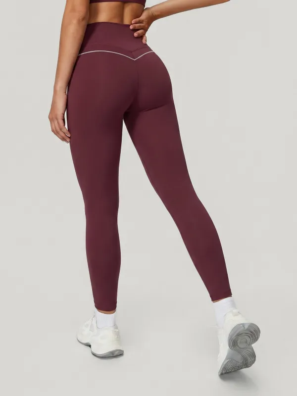 Red Seam Detail High Waisted Leggings 27" made by BERLOOK