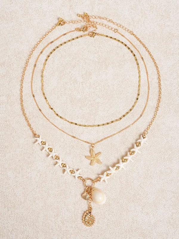 Gold Starfish Shell Layered Necklace made by BERLOOK