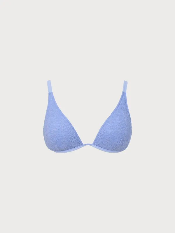 Blue Textured Tie Back Plus Size Bikini Top made by BERLOOK