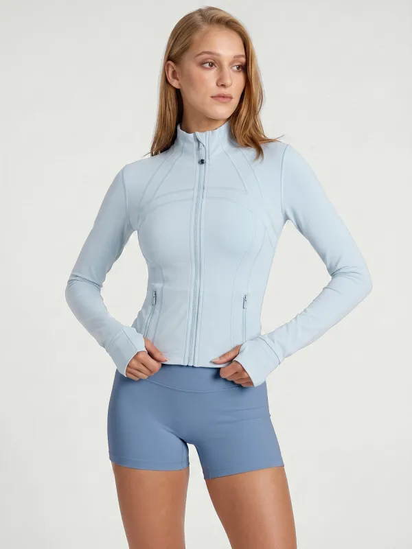 Light Blue Fitted Zip‑Up Yoga Jacket made by BERLOOK