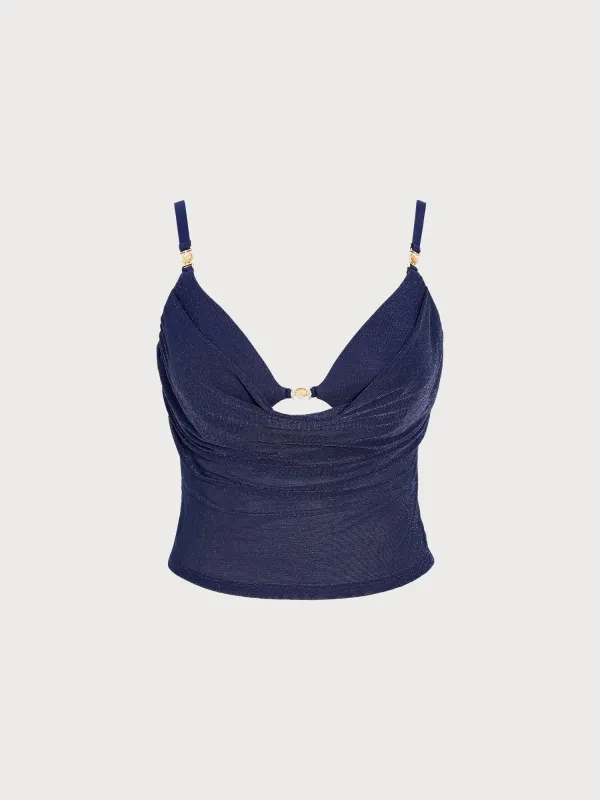 Navy Shimmer Gold-Accented Plus Size Tankini Top made by BERLOOK