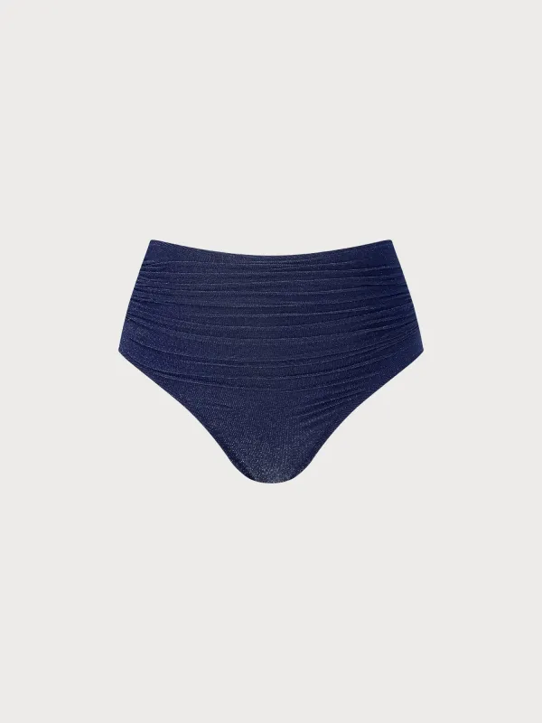 Navy Lurex Ruched Plus Size Tankini Bottom made by BERLOOK
