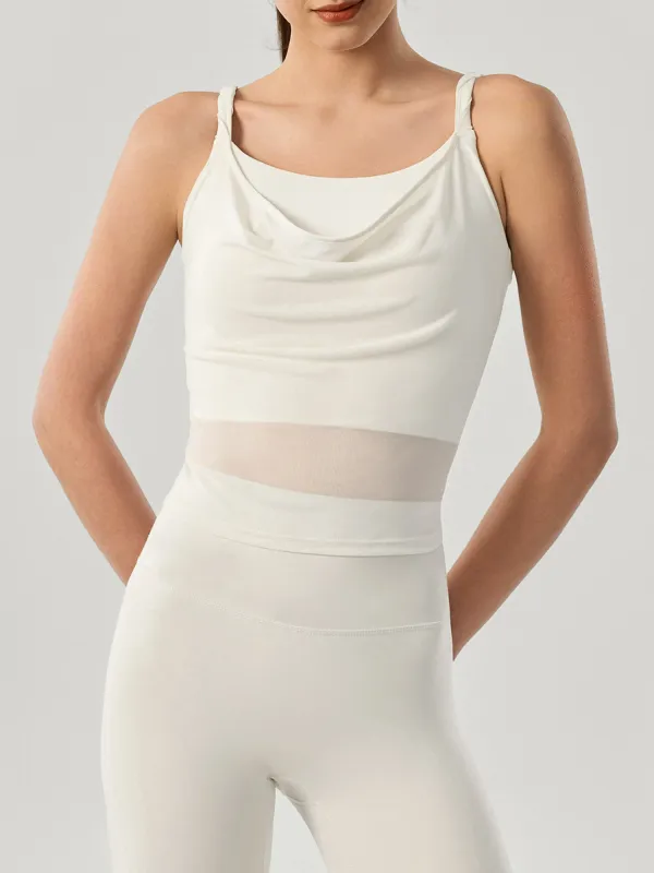 Off White Cowl Neck Mesh Tank Top - Light Support made by BERLOOK