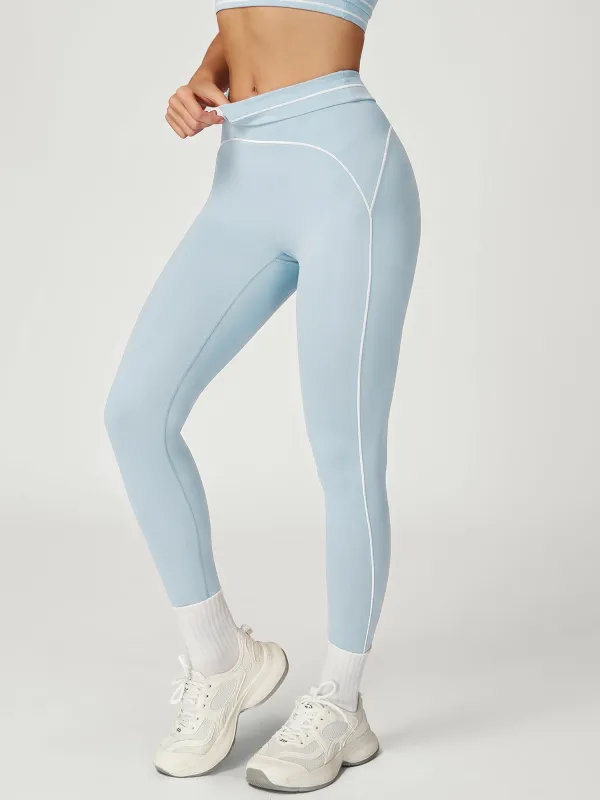 Light Blue High-Waist Contrast-Line Leggings 26" made by BERLOOK