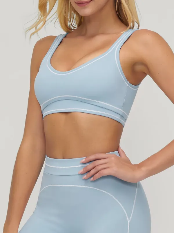 Light Blue Contrast-Trim Sports Bra made by BERLOOK