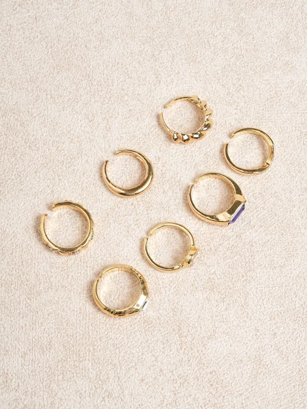 Gold Retro Rhinestone Stackable Ring Set made by BERLOOK