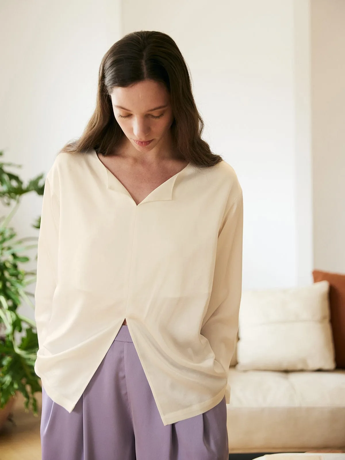 Solid Split Front Blouse sold by BERLOOK