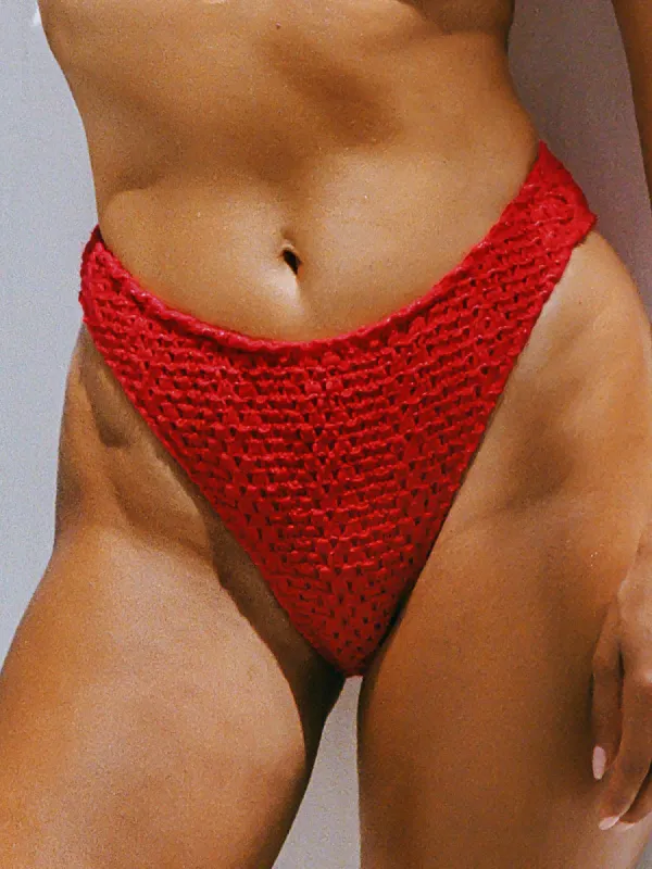 Blue Striped Crochet Tie Bikini Bottom sold by BERLOOK