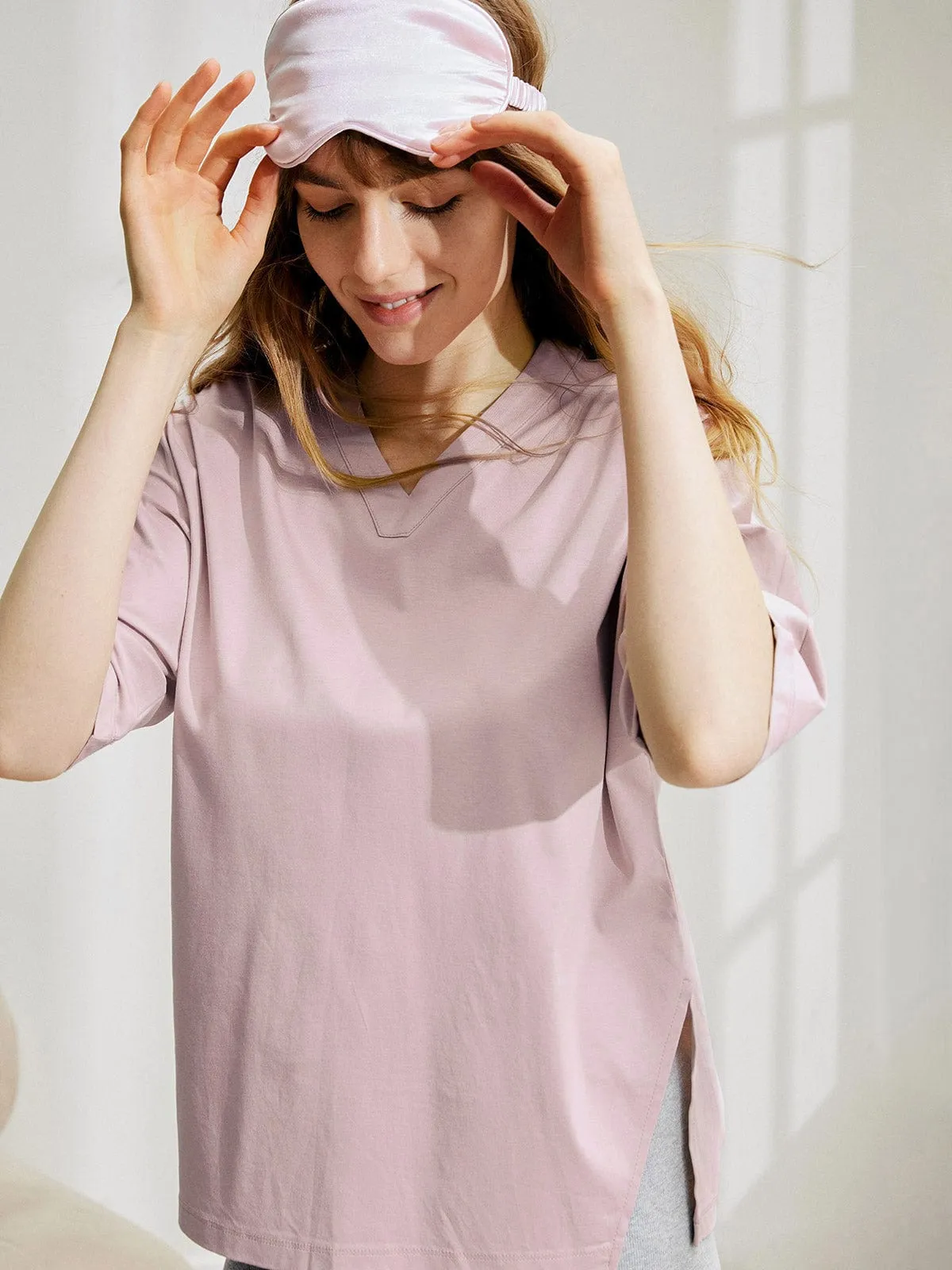 V Neck Modal Side Split Tee sold by BERLOOK