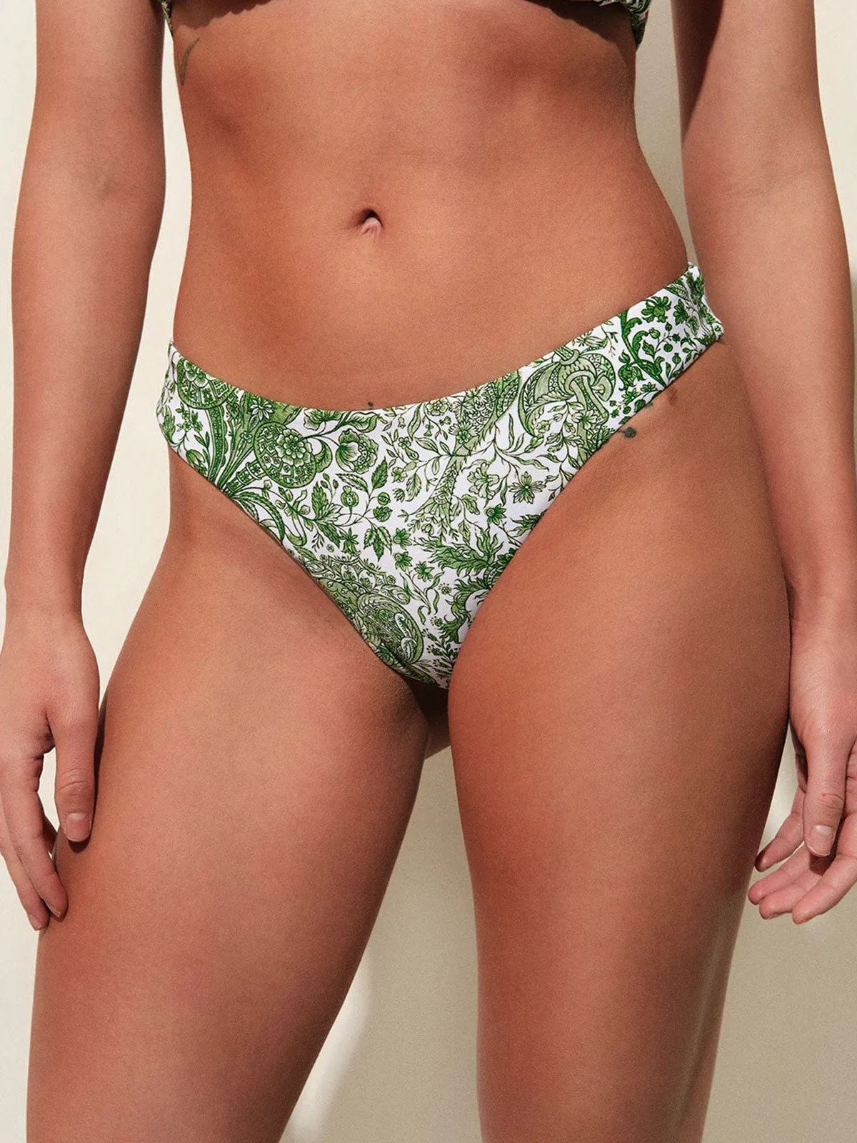 Green Middle Waist Paisley Bikini Bottom sold by BERLOOK