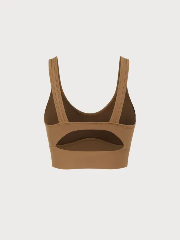 Brown U Neck Cut Out Sports Bra sold by BERLOOK