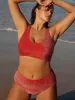Red Lurex Backless Plus Size Bikini Top sold by BERLOOK