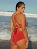 Red Lurex Backless Plus Size Bikini Top sold by BERLOOK