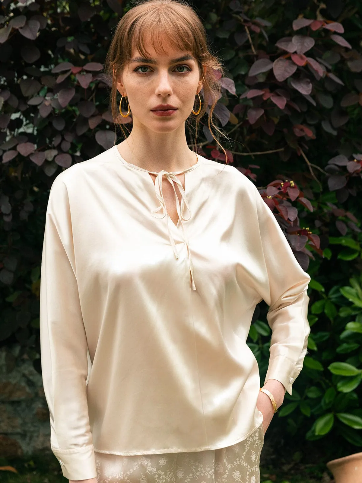 Tie V Neck Blouse sold by BERLOOK