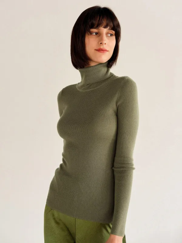 Turtleneck Long Sleeve Knit Top sold by BERLOOK