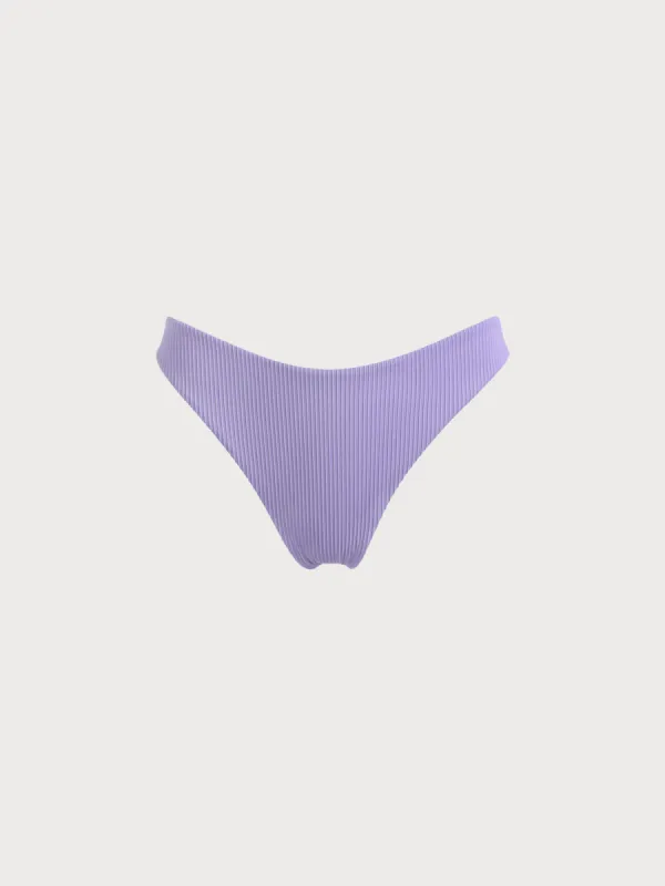 The Purple Ribbed Solid Low Waisted Bikini Bottom sold by BERLOOK