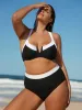 Black Contrast Trim Plus Size Bikini Top sold by BERLOOK