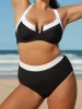 Black Contrast Trim Plus Size Bikini Top sold by BERLOOK