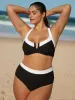 Black Contrast Trim Plus Size Bikini Top sold by BERLOOK