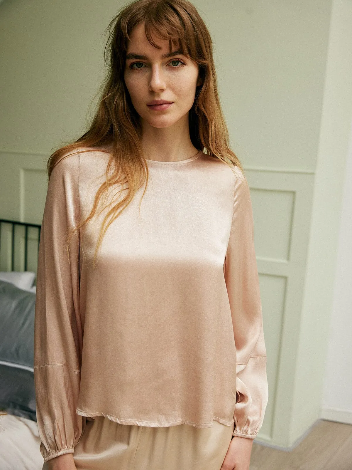 Solid Lantern Sleeve Viscose Blouse sold by BERLOOK