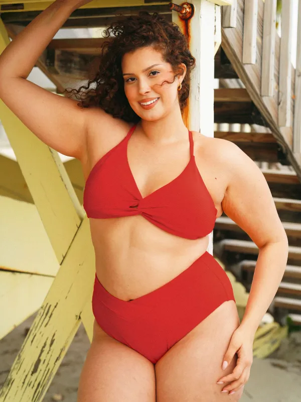 Red Twist Front Plus Size Bikini Top sold by BERLOOK