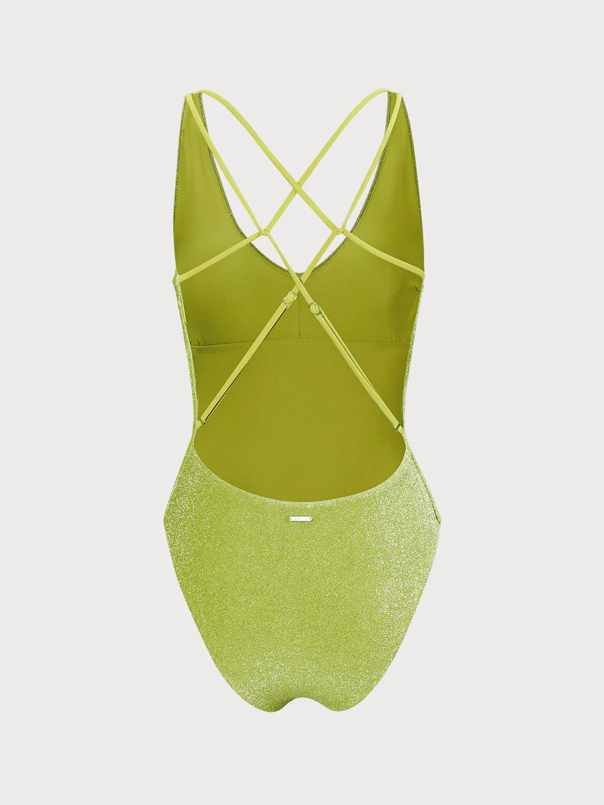 Light Green Lurex Cross Back One-Piece Swimsuit sold by BERLOOK product image thumbnail 5