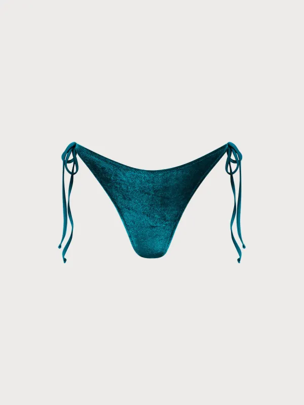 Malachite Green Tie Velvet Bikini Bottom sold by BERLOOK