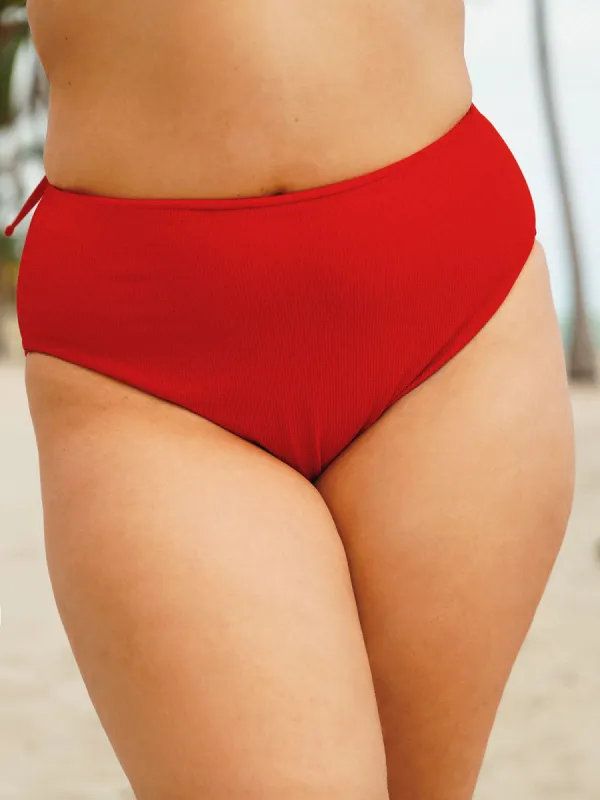 Red Ribbed Plus Size Bikini Bottom sold by BERLOOK
