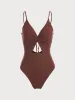 Coffee Cut Out One-Piece Swimsuit sold by BERLOOK