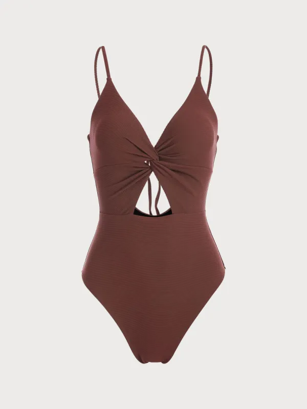 Coffee Cut Out One-Piece Swimsuit sold by BERLOOK