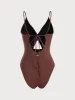 Coffee Cut Out One-Piece Swimsuit sold by BERLOOK