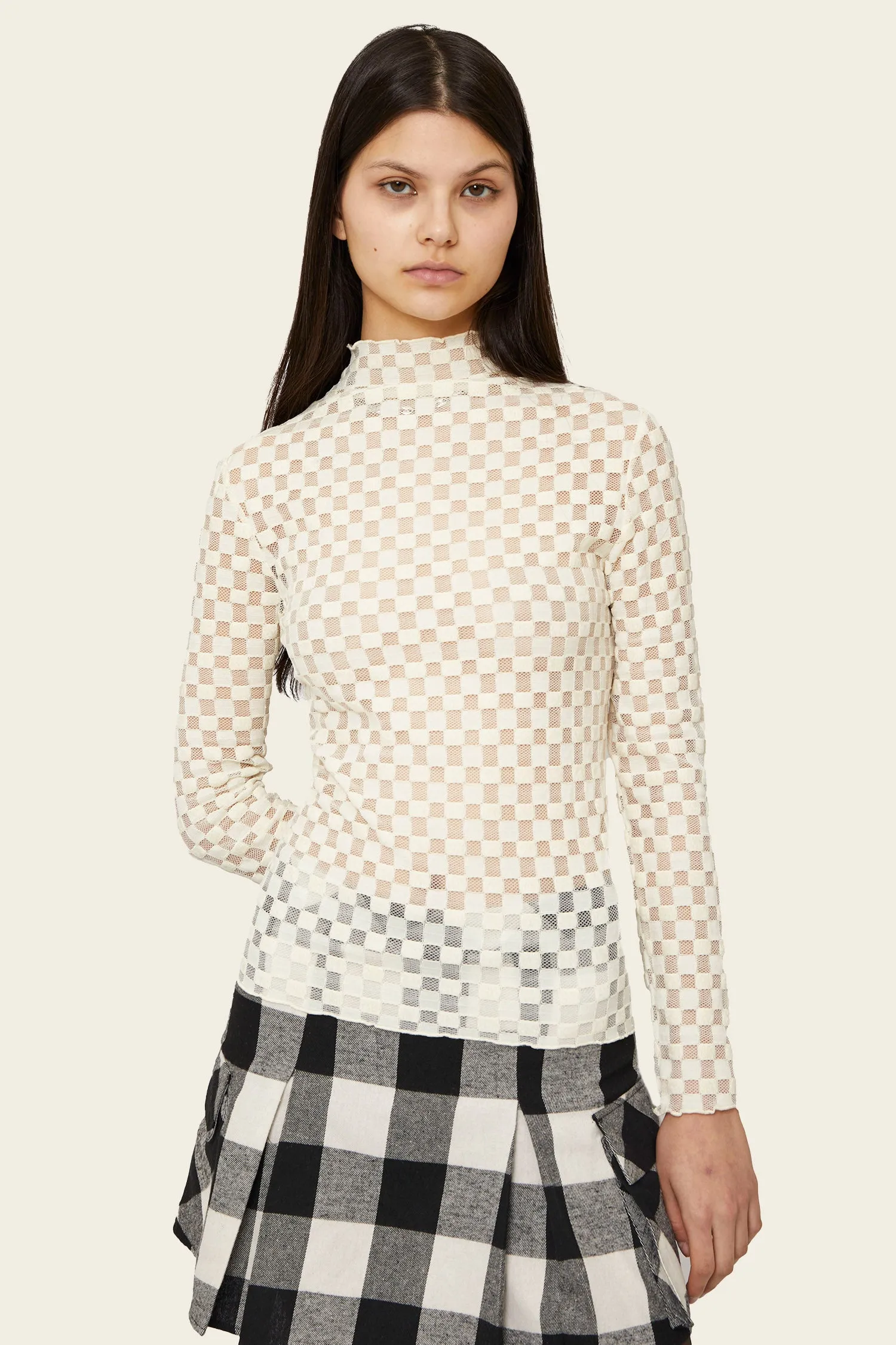 Harmony Checkered Mesh Top sold by FIND ME NOW