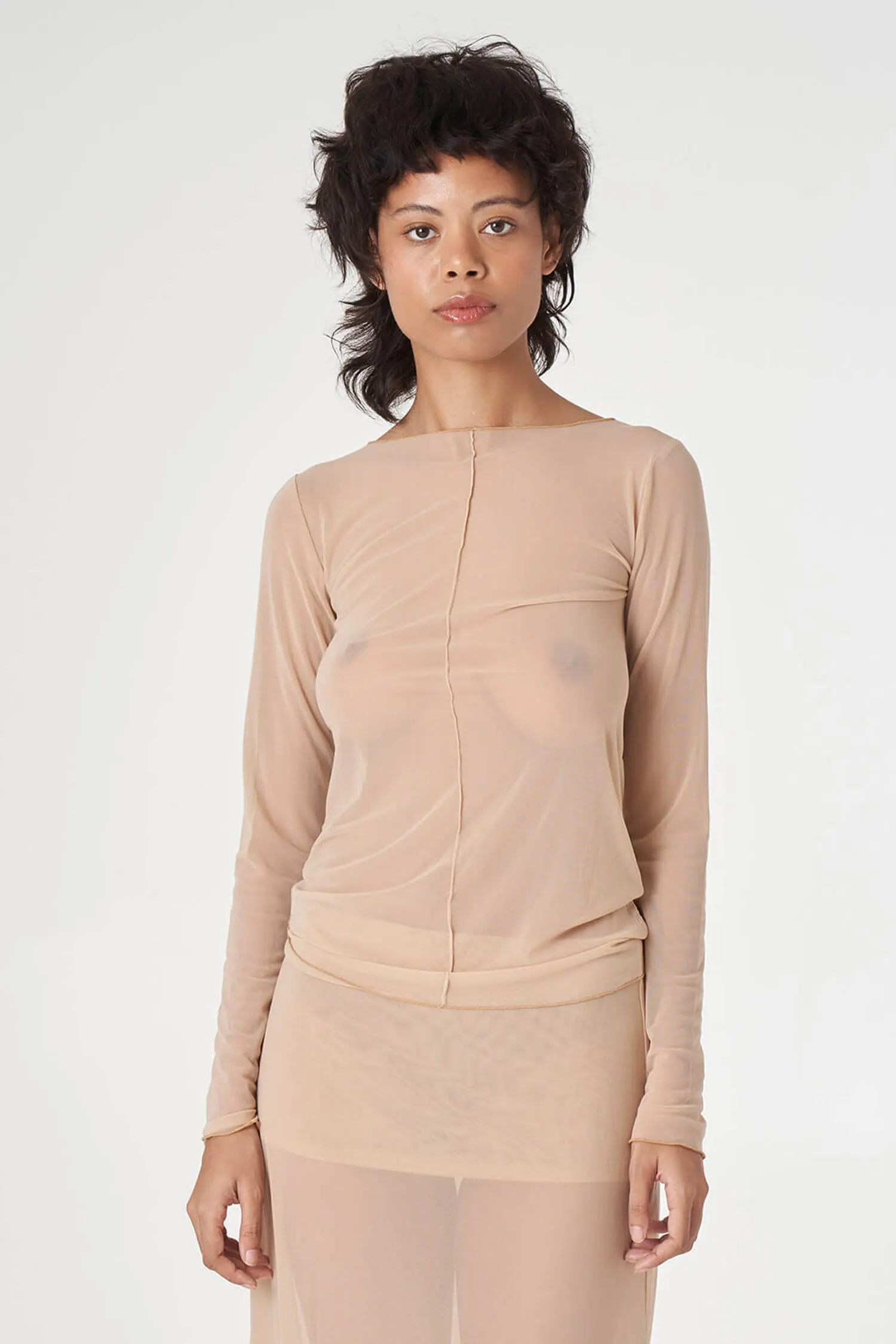 Korean Power Mesh Boat Neck Long Sleeve sold by FIND ME NOW