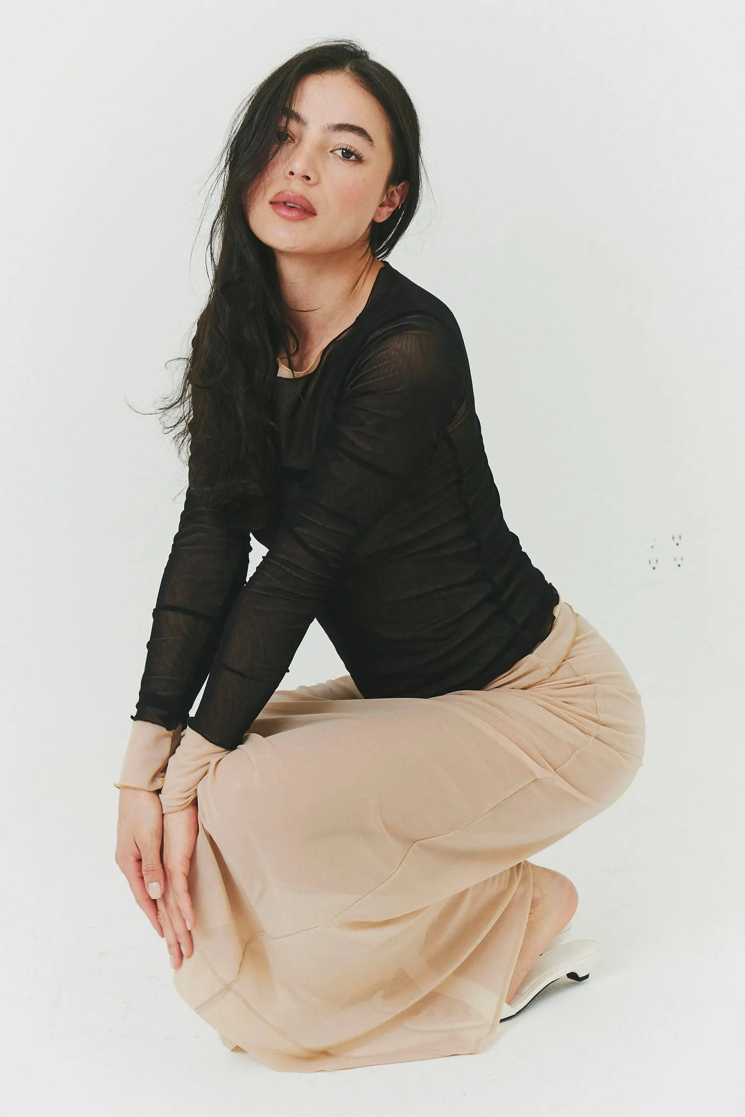 Korean Power Mesh Boat Neck Long Sleeve sold by FIND ME NOW