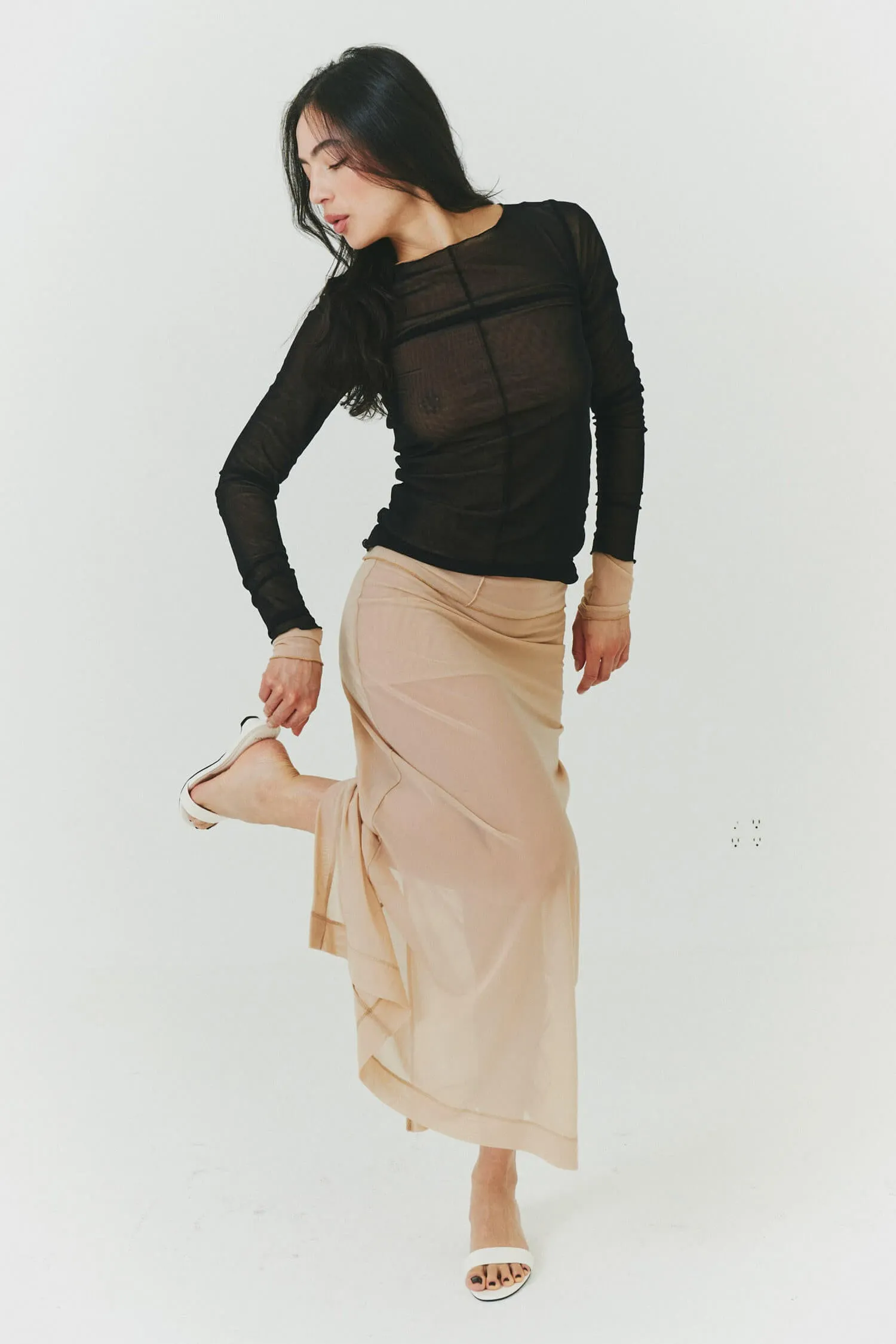 Korean Power Mesh Boat Neck Long Sleeve sold by FIND ME NOW product image thumbnail 2