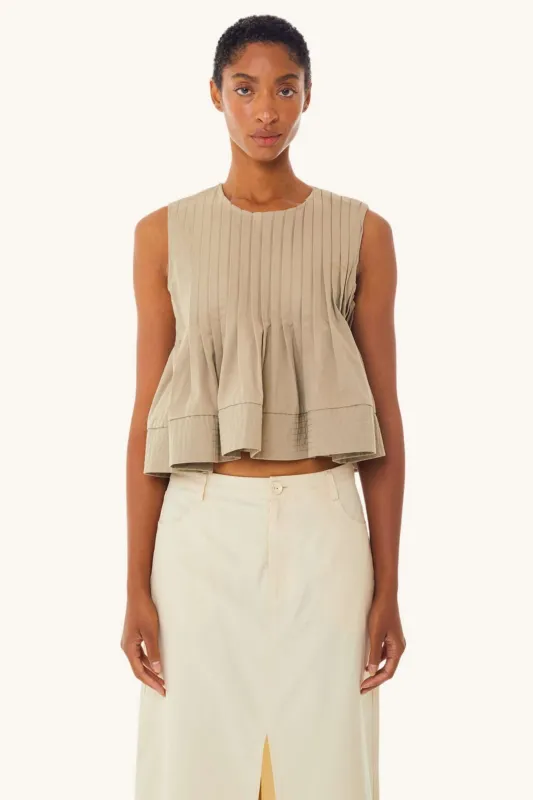 Soliel Pleated Tank in Sand sold by FIND ME NOW