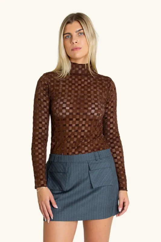Harmony Checkered Mesh Top in Chocolate Lab sold by FIND ME NOW