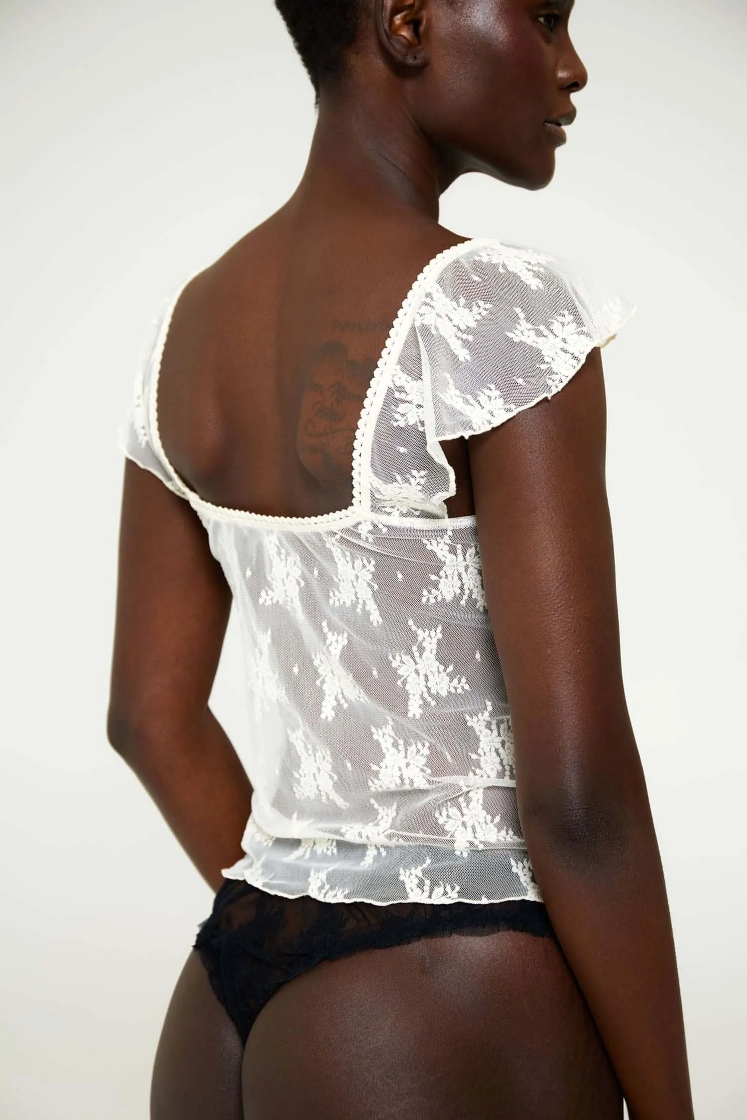 Floral Lace Flutter Sleeve Top in Cream sold by FIND ME NOW product image thumbnail 2