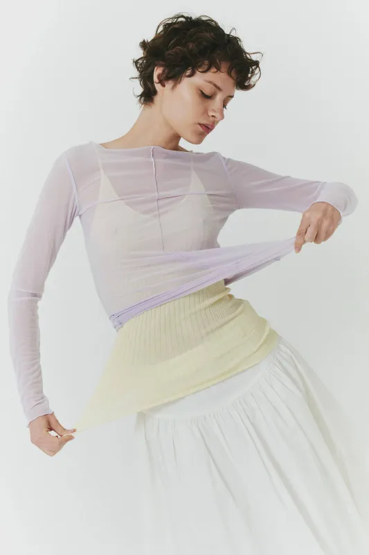 Korean Power Mesh Boat Neck Long Sleeve in Lilac sold by FIND ME NOW