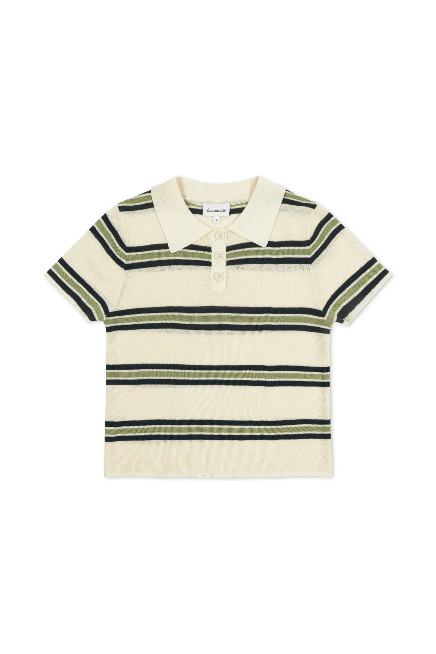 Olive Knit Polo in Green and Cream Stripe sold by FIND ME NOW