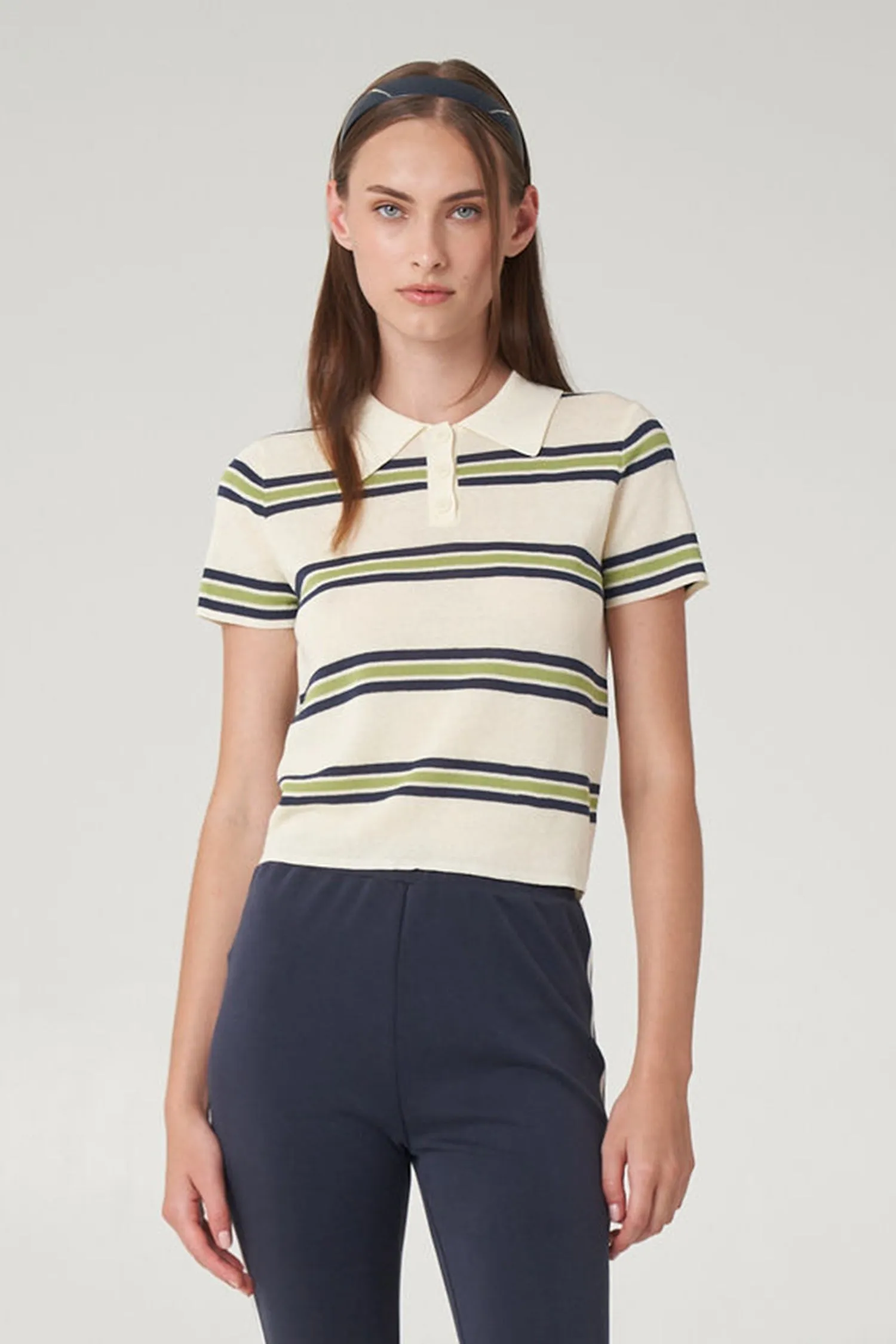 Olive Knit Polo in Green and Cream Stripe sold by FIND ME NOW product image thumbnail 3