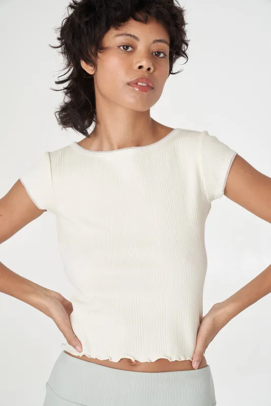 Ribbed Short Sleeve Tee in Butter sold by FIND ME NOW