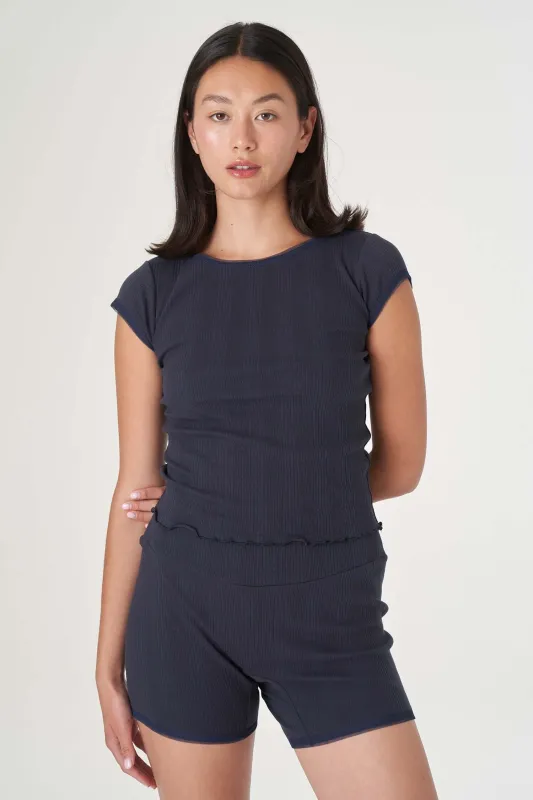 Ribbed Short Sleeve Tee in Navy sold by FIND ME NOW