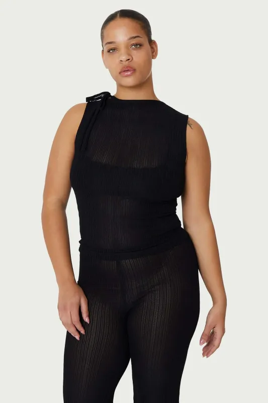 Ribbed Mesh Tie Tank in Black sold by FIND ME NOW