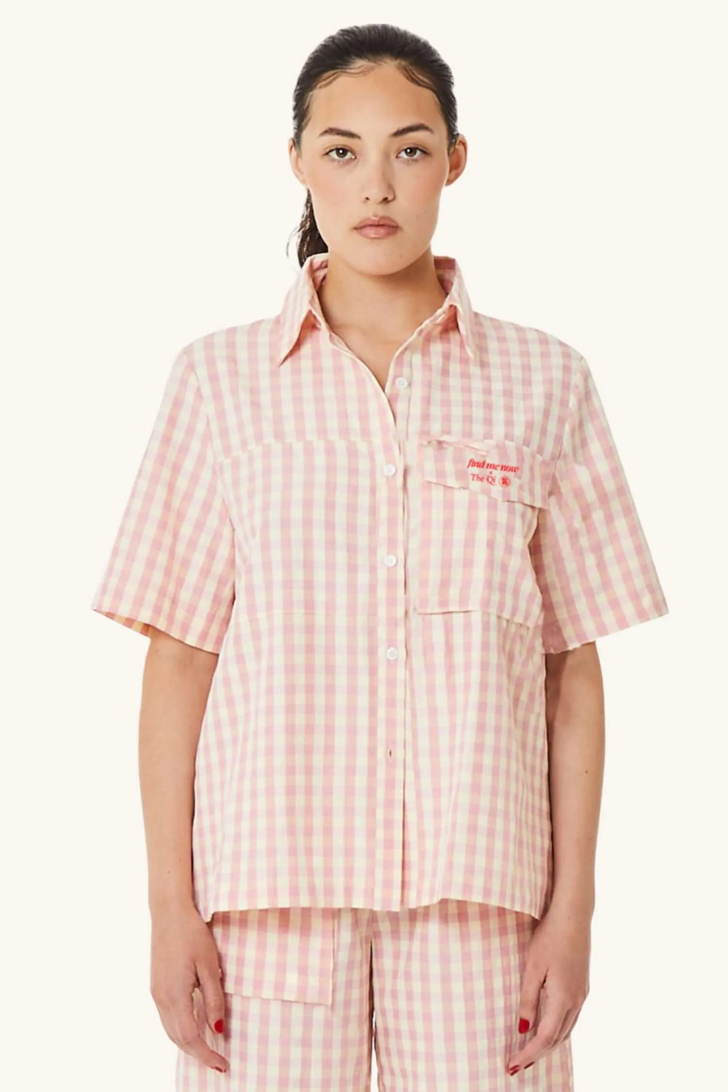 Rosa Button Down With Embroidery in Garden Rose Gingham sold by FIND ME NOW