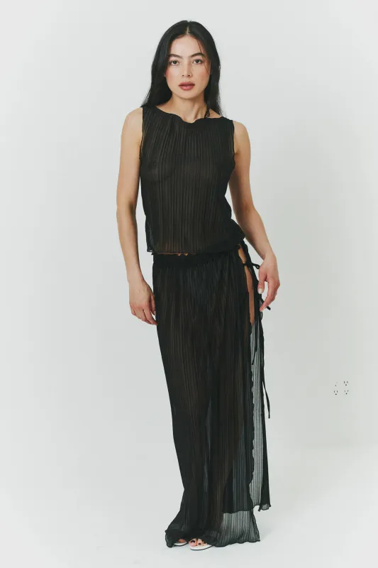 Pleated Light Lurex Ruched Midi Skirt in Night sold by FIND ME NOW