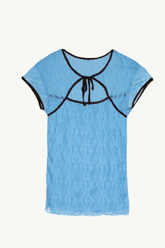 Mariposa Lace Bow Tee in Delicate Blue sold by FIND ME NOW