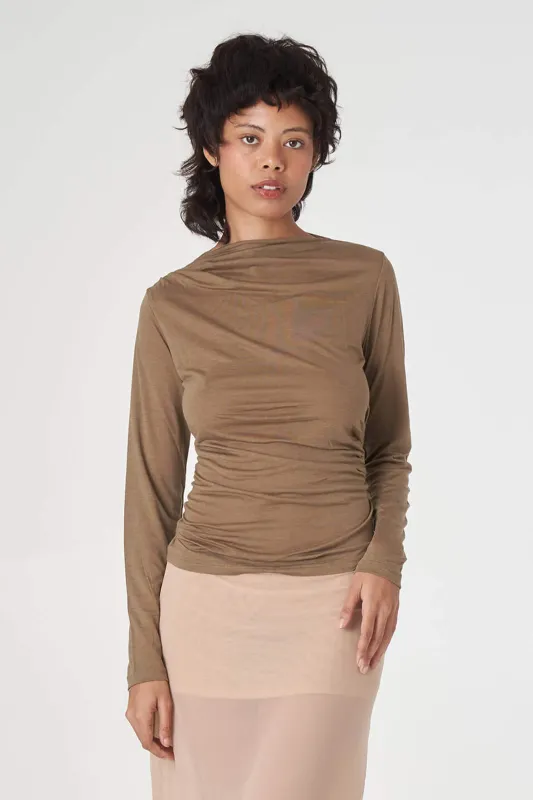 Tencel Ruched Boatneck Top sold by FIND ME NOW