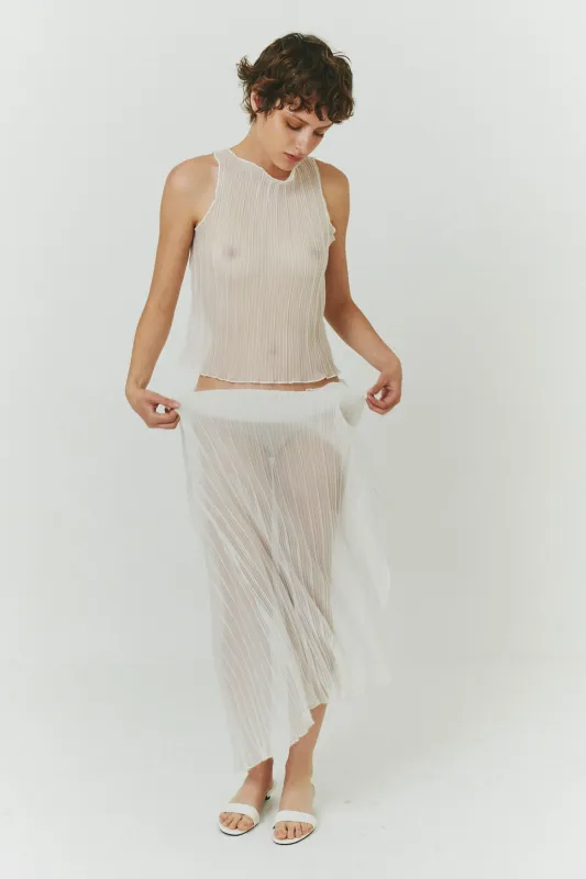 Pleated Light Lurex Ruched Midi Skirt in White sold by FIND ME NOW