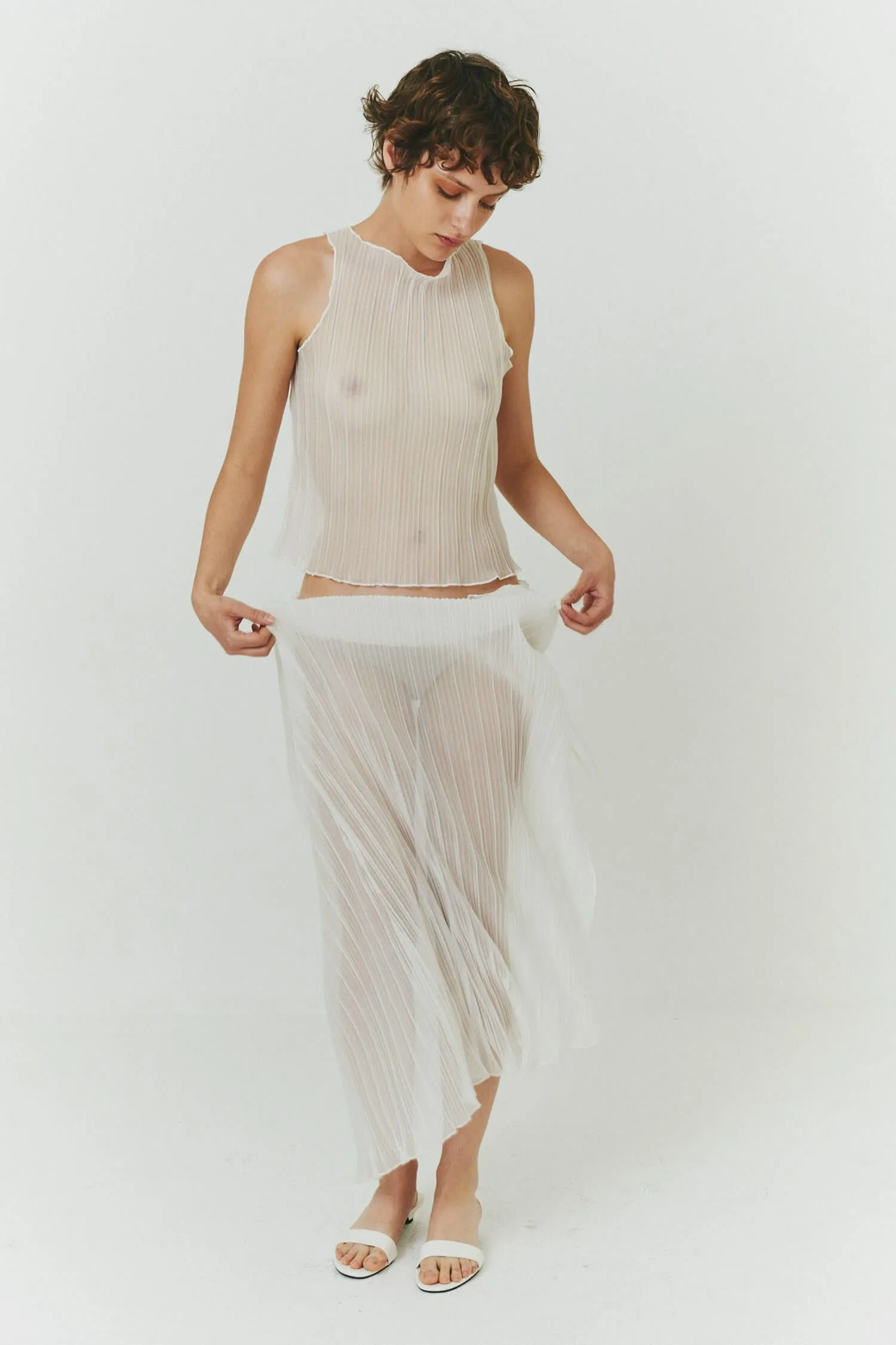 Pleated Light Lurex Ruched Midi Skirt sold by FIND ME NOW